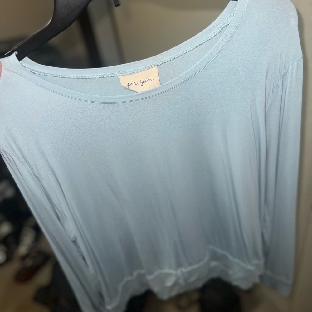 Bamboo Rayon Light Blue Long Sleeve Top